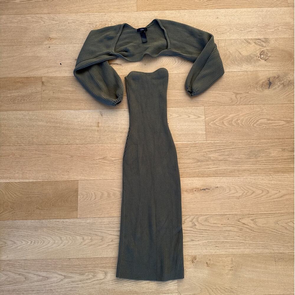 Lulu’s Ribbed Two Piece Sweater Dress Autums Aura Size S Olive Green